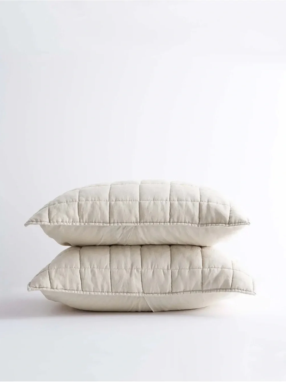 Quince  European Linen Box Quilt Shams in Sand King Size